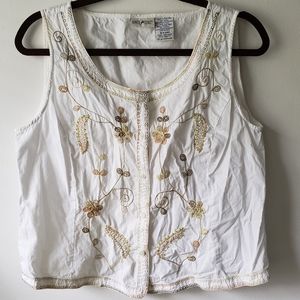 Vintage Retro y2k Early 2000s Embroidered Beaded Button Up Tank Top Vest